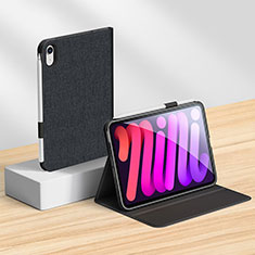 Apple iPad Mini 6用手帳型 レザーケース スタンド カバー P07 アップル ブラック