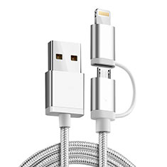 Apple iPhone 11用Lightning USBケーブル 充電ケーブル Android Micro USB C01 アップル シルバー