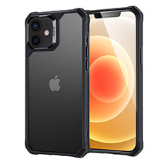 Apple iPhone 12用ハイブリットバンパーケース クリア透明 プラスチック 鏡面 カバー H04 アップル ブラック