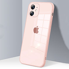 Apple iPhone 12用ハイブリットバンパーケース クリア透明 プラスチック 鏡面 カバー H06 アップル ピンク