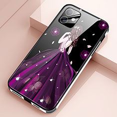 Apple iPhone 12用ハイブリットバンパーケース プラスチック ドレスガール ドレス少女 鏡面 カバー アップル パープル