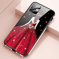 Apple iPhone 12用ハイブリットバンパーケース プラスチック ドレスガール ドレス少女 鏡面 カバー アップル ワインレッド