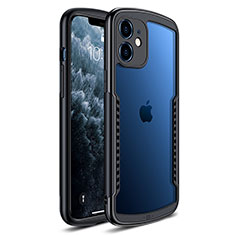 Apple iPhone 12用ハイブリットバンパーケース クリア透明 プラスチック 鏡面 カバー H01 アップル ブラック