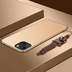 Apple iPhone 13用ケース 高級感 手触り良い メタル兼プラスチック バンパー 亦 ひも アップル ゴールド