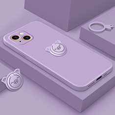 Apple iPhone 13用極薄ソフトケース シリコンケース 耐衝撃 全面保護 アンド指輪 マグネット式 バンパー A07 アップル パープル