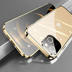 Apple iPhone 13用ケース 高級感 手触り良い アルミメタル 製の金属製 360度 フルカバーバンパー 鏡面 カバー M05 アップル ゴールド