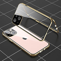 Apple iPhone 13用ケース 高級感 手触り良い アルミメタル 製の金属製 360度 フルカバーバンパー 鏡面 カバー M04 アップル ゴールド