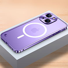 Apple iPhone 13用ケース 高級感 手触り良い メタル兼プラスチック バンパー Mag-Safe 磁気 Magnetic QC1 アップル パープル