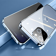 Apple iPhone 13 Mini用ケース 高級感 手触り良い アルミメタル 製の金属製 360度 フルカバーバンパー 鏡面 カバー M06 アップル ネイビー