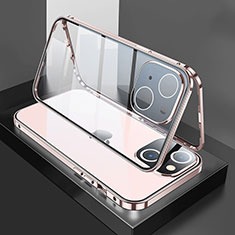 Apple iPhone 13 Mini用ケース 高級感 手触り良い アルミメタル 製の金属製 360度 フルカバーバンパー 鏡面 カバー M01 アップル ローズゴールド