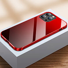 Apple iPhone 13 Pro用ケース 高級感 手触り良い アルミメタル 製の金属製 360度 フルカバーバンパー 鏡面 カバー M07 アップル レッド・ブラック