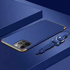 Apple iPhone 13 Pro用ケース 高級感 手触り良い メタル兼プラスチック バンパー 亦 ひも アップル ネイビー
