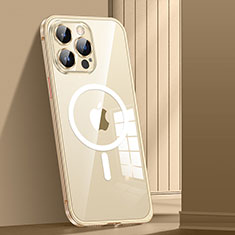 Apple iPhone 13 Pro用ケース 高級感 手触り良い メタル兼プラスチック バンパー Mag-Safe 磁気 Magnetic JL1 アップル ゴールド