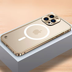 Apple iPhone 13 Pro用ケース 高級感 手触り良い メタル兼プラスチック バンパー Mag-Safe 磁気 Magnetic QC1 アップル ゴールド