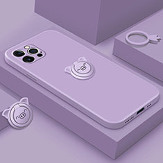 Apple iPhone 13 Pro Max用極薄ソフトケース シリコンケース 耐衝撃 全面保護 アンド指輪 マグネット式 バンパー A07 アップル パープル