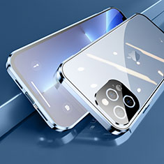Apple iPhone 13 Pro Max用ケース 高級感 手触り良い アルミメタル 製の金属製 360度 フルカバーバンパー 鏡面 カバー M05 アップル ネイビー
