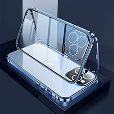 Apple iPhone 13 Pro Max用ケース 高級感 手触り良い アルミメタル 製の金属製 360度 フルカバーバンパー 鏡面 カバー M02 アップル ネイビー
