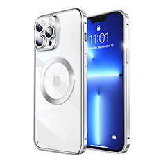 Apple iPhone 13 Pro Max用ケース 高級感 手触り良い メタル兼プラスチック バンパー Mag-Safe 磁気 Magnetic LF5 アップル シルバー