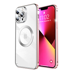 Apple iPhone 13 Pro Max用ケース 高級感 手触り良い メタル兼プラスチック バンパー Mag-Safe 磁気 Magnetic LF5 アップル ローズゴールド