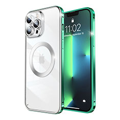 Apple iPhone 13 Pro Max用ケース 高級感 手触り良い メタル兼プラスチック バンパー Mag-Safe 磁気 Magnetic LF5 アップル グリーン