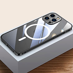 Apple iPhone 13 Pro Max用ケース 高級感 手触り良い メタル兼プラスチック バンパー Mag-Safe 磁気 Magnetic QC4 アップル ブラック