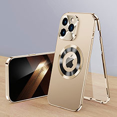 Apple iPhone 13 Pro Max用360度 フルカバー ケース 高級感 手触り良い アルミメタル 製の金属製 Mag-Safe 磁気 Magnetic P01 アップル ゴールド