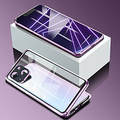 Apple iPhone 14用ケース 高級感 手触り良い アルミメタル 製の金属製 360度 フルカバーバンパー 鏡面 カバー M09 アップル パープル