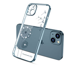 Apple iPhone 14用極薄ソフトケース シリコンケース 耐衝撃 全面保護 クリア透明 花 アップル ネイビー
