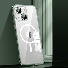 Apple iPhone 14用ケース 高級感 手触り良い メタル兼プラスチック バンパー Mag-Safe 磁気 Magnetic JL1 アップル グリーン