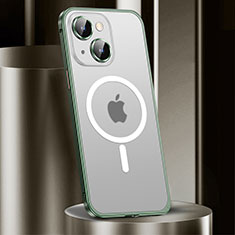 Apple iPhone 14用ケース 高級感 手触り良い メタル兼プラスチック バンパー Mag-Safe 磁気 Magnetic JL2 アップル グリーン