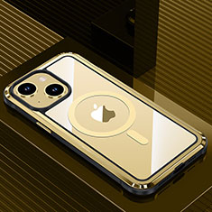 Apple iPhone 14用ケース 高級感 手触り良い アルミメタル 製の金属製 兼シリコン カバー Mag-Safe 磁気 Magnetic QC1 アップル ゴールド