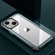 Apple iPhone 14用ケース 高級感 手触り良い アルミメタル 製の金属製 兼シリコン カバー QC1 アップル シアン