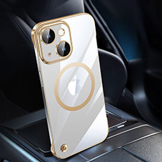 Apple iPhone 14用ハードカバー クリスタル クリア透明 Mag-Safe 磁気 Magnetic QC1 アップル ゴールド