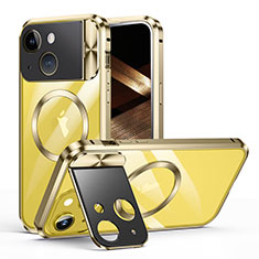 Apple iPhone 14用ケース 高級感 手触り良い メタル兼プラスチック バンパー Mag-Safe 磁気 Magnetic LK4 アップル ゴールド