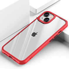 Apple iPhone 14 Plus用ハイブリットバンパーケース クリア透明 プラスチック 鏡面 カバー M03 アップル レッド