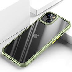 Apple iPhone 14 Plus用ハイブリットバンパーケース クリア透明 プラスチック 鏡面 カバー M03 アップル グリーン