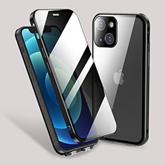 Apple iPhone 14 Plus用ケース 高級感 手触り良い アルミメタル 製の金属製 360度 フルカバーバンパー 鏡面 カバー M02 アップル ブラック