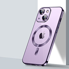 Apple iPhone 14 Plus用極薄ソフトケース シリコンケース 耐衝撃 全面保護 クリア透明 カバー Mag-Safe 磁気 Magnetic LD2 アップル パープル