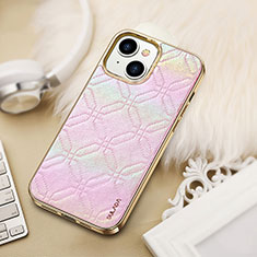Apple iPhone 14 Plus用ケース 高級感 手触り良いレザー柄 LD4 アップル ピンク