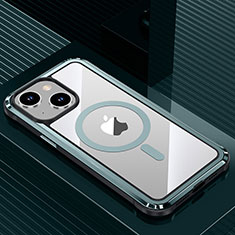 Apple iPhone 14 Plus用ケース 高級感 手触り良い アルミメタル 製の金属製 兼シリコン カバー Mag-Safe 磁気 Magnetic QC1 アップル シアン