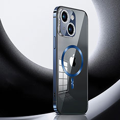 Apple iPhone 14 Plus用ケース 高級感 手触り良い メタル兼プラスチック バンパー Mag-Safe 磁気 Magnetic LK3 アップル ネイビー