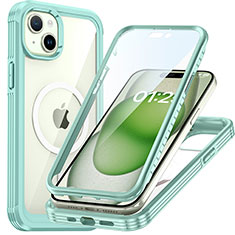 Apple iPhone 14 Plus用360度 フルカバー ハイブリットバンパーケース クリア透明 プラスチック カバー 360度 Mag-Safe 磁気 Magnetic T01 アップル グリーン