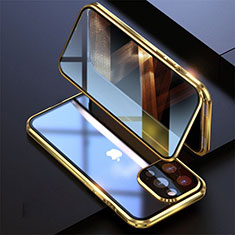 Apple iPhone 14 Pro用ケース 高級感 手触り良い アルミメタル 製の金属製 360度 フルカバーバンパー 鏡面 カバー M08 アップル ゴールド