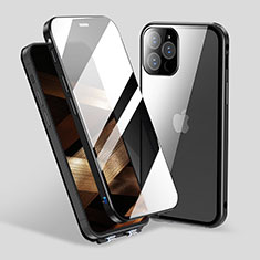 Apple iPhone 14 Pro用ケース 高級感 手触り良い アルミメタル 製の金属製 360度 フルカバーバンパー 鏡面 カバー M06 アップル ブラック