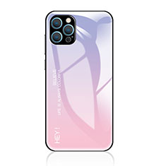 Apple iPhone 14 Pro用ハイブリットバンパーケース プラスチック 鏡面 虹 グラデーション 勾配色 カバー アップル ピンク