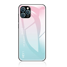 Apple iPhone 14 Pro用ハイブリットバンパーケース プラスチック 鏡面 虹 グラデーション 勾配色 カバー アップル シアン