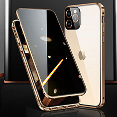 Apple iPhone 14 Pro用ケース 高級感 手触り良い アルミメタル 製の金属製 360度 フルカバーバンパー 鏡面 カバー M03 アップル ゴールド
