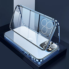 Apple iPhone 14 Pro用ケース 高級感 手触り良い アルミメタル 製の金属製 360度 フルカバーバンパー 鏡面 カバー M02 アップル ネイビー