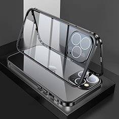 Apple iPhone 14 Pro用ケース 高級感 手触り良い アルミメタル 製の金属製 360度 フルカバーバンパー 鏡面 カバー M02 アップル ブラック