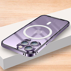 Apple iPhone 14 Pro用ケース 高級感 手触り良い メタル兼プラスチック バンパー Mag-Safe 磁気 Magnetic LK2 アップル パープル